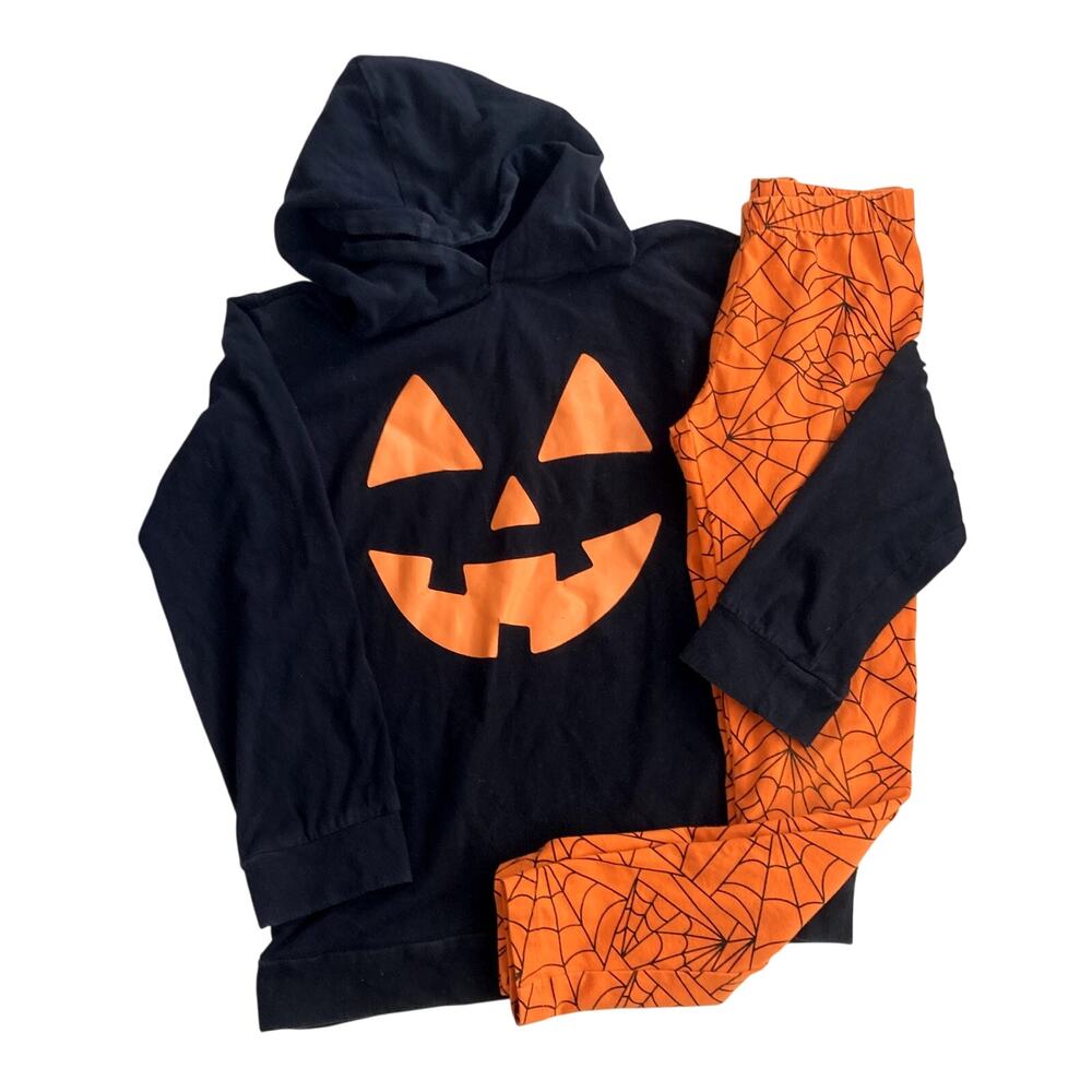 Halloween Outfit - Cat & Jack Spiderweb Leggings, Jack O'Lantern Hoodie - 7/8